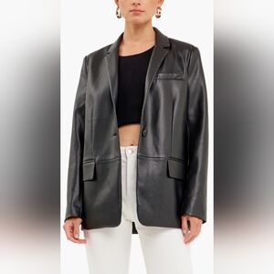 NWT Anthropologie Endless Rose Black Leather Jacket - Large
